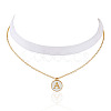 Alloy White Enamel Flat Round with Letter A Pendant Single Face Velvet Ribbon & 304 Stainless Steel Chain Double Layered Necklaces for Women NJEW-TAC0040-2