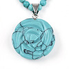 Synthetic Turquoise 4.5mm Round Beaded Flower Pendant Necklaces NJEW-T016-04G-4