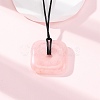 Natural Rose Quartz Square Pendants Black PU Leather Cord Necklaces NJEW-K285-01D-2