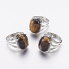 Natural Tiger Eye Wide Band Finger Rings X-RJEW-K224-A18-3