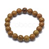 Natural Wood Lace Stone Bead Stretch Bracelets BJEW-K212-C-041-2