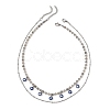Alloy Enamel Blye Evil Eye Pendant Faceted Round Natural Labradorite Beaded 304 Stainless Steel Satellite Chain Double Layer Necklaces NJEW-JN06542-3