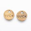 Flat Round Carved Word Luck Tibetan Style Alloy Message Charms TIBEP-A123975-AB-FF-2