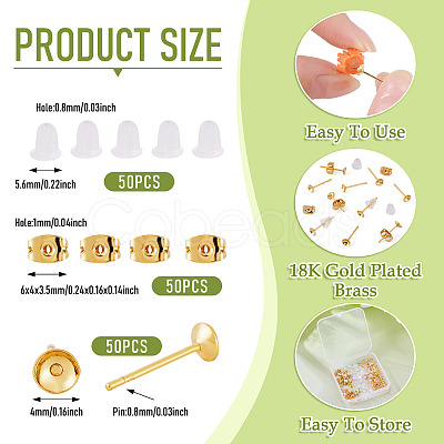 50Pcs Brass Earring Settings KK-TA0008-38C-1