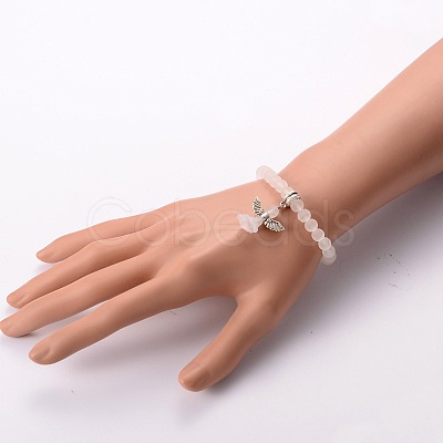Stretchy Frosted Glass Beads Kids Charm Bracelets for Children's Day BJEW-JB01769-07-1