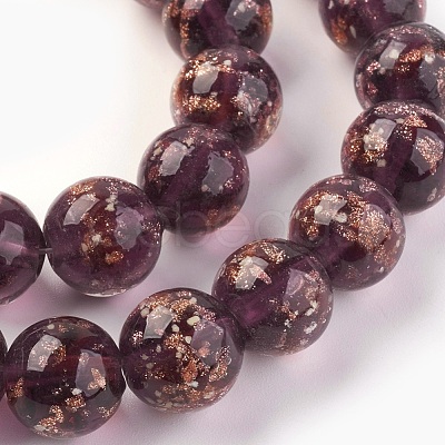 Handmade Gold Sand Lampwork Beads Strands LAMP-P051-L06-12mm-1
