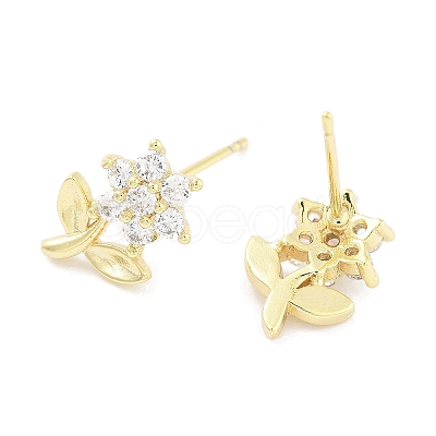 Brass Micro Pave Clear Cubic Zirconia Stud Earrings for Women EJEW-S217-E02-1