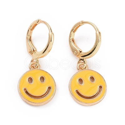 Hollow Out Smiling Face Enamel Hoop Earrings for Women EJEW-G304-01KCG-02-1