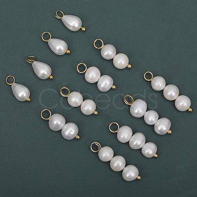 16Pcs 4 Styles Natural Freshwater Pearl Pendants PALLOY-AB00082-1