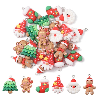 24Pcs 6 Styles Christmas Opaque Resin Pendants RESI-FS0001-44-1