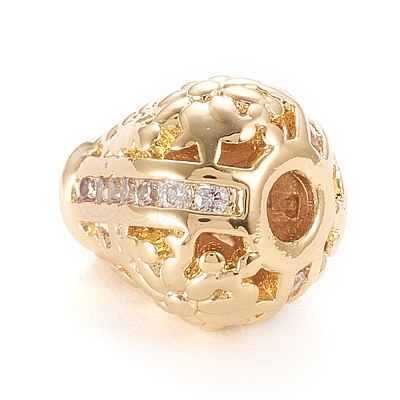 Brass Micro Pave Clear Cubic Zirconia Beads KK-K243-07G-1