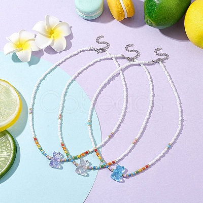 3 PCS Bear Shape Acrylic Beaded Necklaces NJEW-JN04632-1