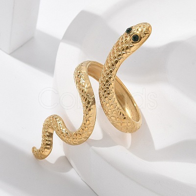 304 Stainless Steel Rhinestone Snake Open Cuff Rings RJEW-A052-07G-1