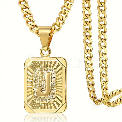 Rectangle with Letter Pattern 304 Stainless Steel Pendant Necklaces FS-WGFC766-17-1