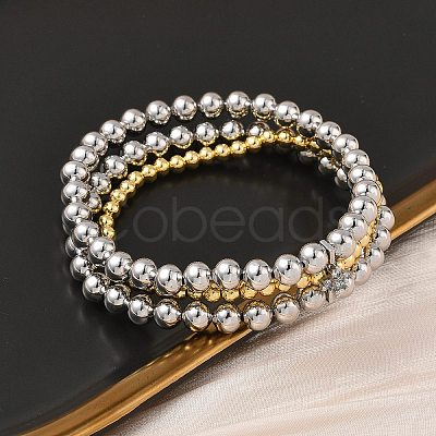 Brass Micro Pave Cubic Zirconia Round Beaded Multi-Strand Bracelets for Women BJEW-B148-02B-PG-1