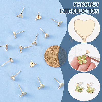 8 Pairs Brass Heart Stud Earring Findings KK-BC0011-79-1