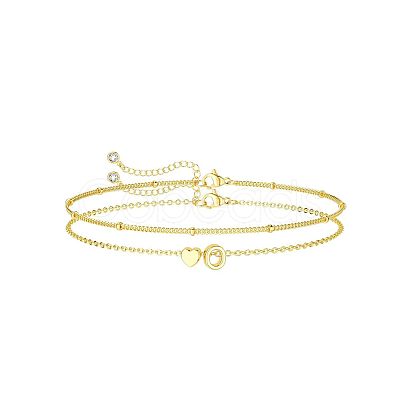 2Pcs 2 Styles Brass Beaded Bracelets & Satellite Chains Bracelets for Women FS-WG4A116-14-1