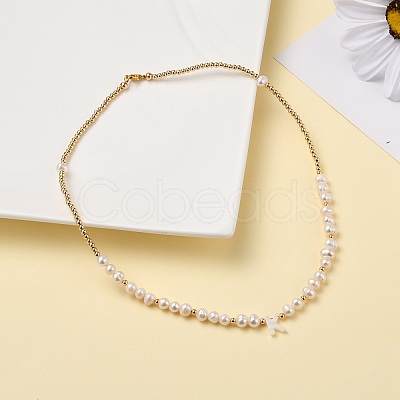 Letter Natural Freshwater Shell Pendant Necklaces NJEW-JN03421-03-1