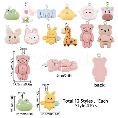48Pcs 12 Styles Opaque Resin Pendants FIND-SC0003-24-1