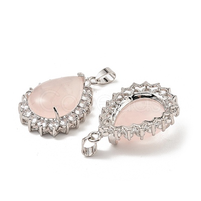 Natural Rose Quartz & Rhinestone Pendants G-K338-31P-07-1