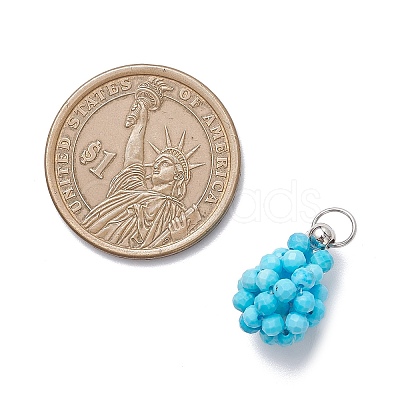 Dyed Natural Magnesite Faceted Round Beaded Pendants PALLOY-MZ00986-1