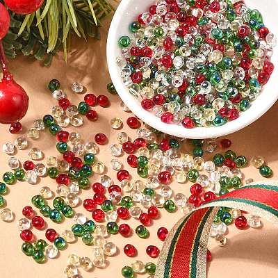 4 Colors Christmas 6/0 Transparent Fringe Glass Seed Beads SEED-X0058-11-1