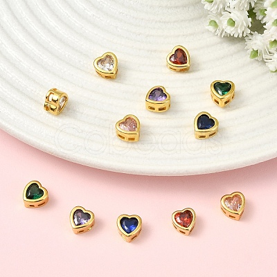 6Pcs 3 Colors Brass Micro Pave Cubic Zirconia Heart Slide Charms ZIRC-YW0001-36A-1