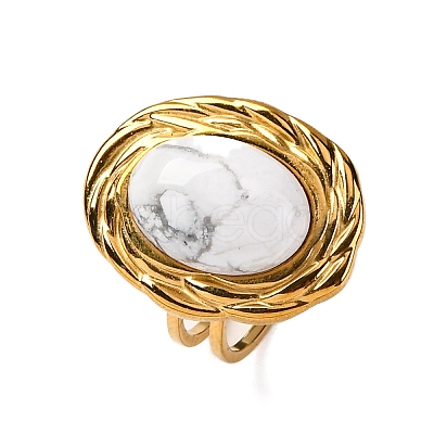 Oval Natural Howlite Finger Rings RJEW-M063-01G-10-1