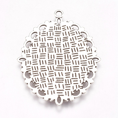 Antique Silver Tone Tibetan Style Oval Pendant Cabochon Settings X-TIBE-473-AS-NR-1
