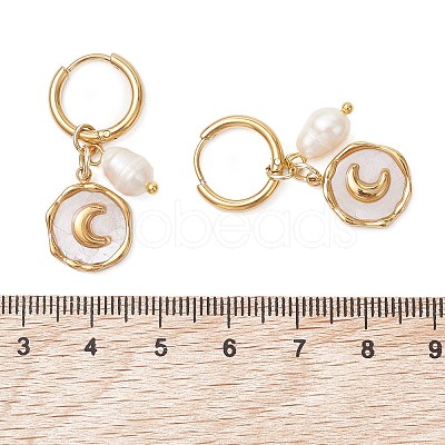 2 Pairs 2 Styles 304 Stainless Steel & Natural Shell Hoop Earrings EJEW-JE06946-1