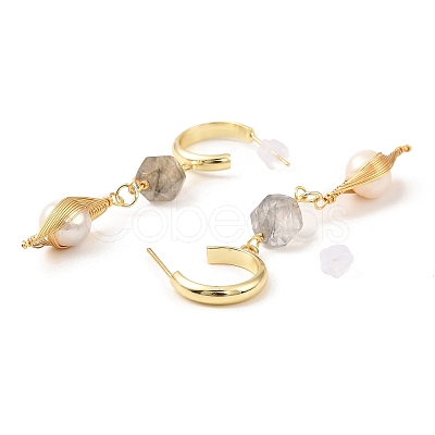 Brass Wire Wrap Half Hoop Earrings EJEW-K252-02G-1
