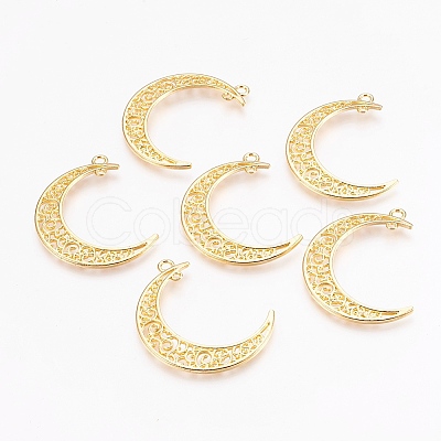 Tibetan Style Alloy Hollow Moon 2-Loop Link Pendants TIBEP-5312-G-LF-1