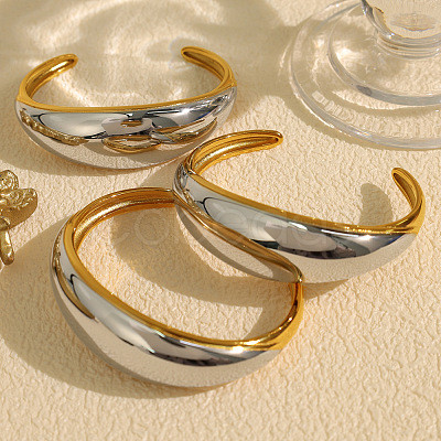 304 Stainless Steel Cuff Bangles for Women BJEW-F489-01-1