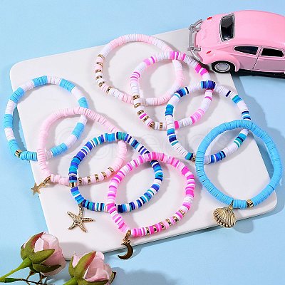 Polymer Clay Stretch Bracelets Sets BJEW-SZ0001-54-1