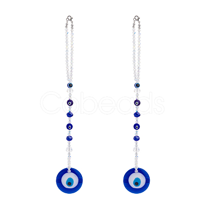 Flat Round with Evil Eye Resin Hanging Decoration HJEW-FH00038-1