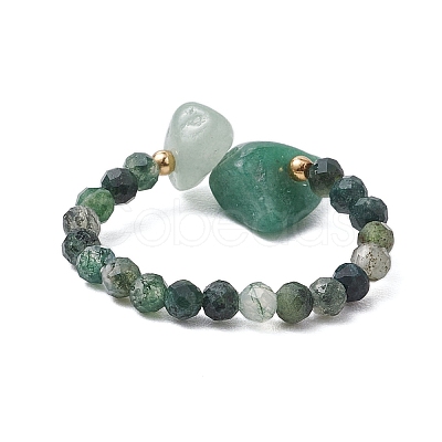 Natural Moss Agate Beaded Rings RJEW-TA00191-02-1