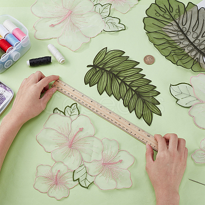 5Pcs Organza Flower & Leaf DIY-WH0622-250-1