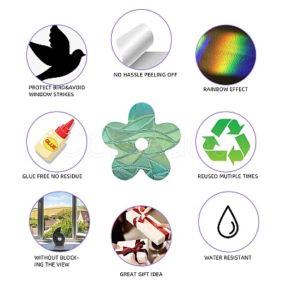 2PCS 2 Styles PVC Stickers Dazzling Color Window Stickers 3D Laser Flower Electrostatic Glass Window Stickers JX826A-1