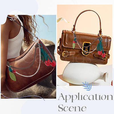 1Pc Zinc Alloy with Resin and PU Leather Dark Red Cherry Purse Decorative Chains AJEW-SC0002-99A-1