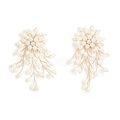 Flower Brass Plastic Pearl Tassel Clip-on Earrings FS-WG7092D-01-1