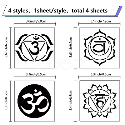 4Pcs 4 Styles Chakra Square PET Waterproof Self-adhesive Car Stickers DIY-GF0007-45D-1