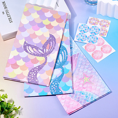 12Pcs 3 Styles Folding Mermaid Tail Print Paper Candy Gift Bags ABAG-TA0001-34-1