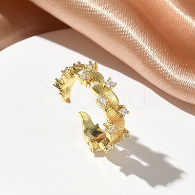 Brass Micro Pave Cubic Zirconia Cuff Open Rings RJEW-C163-10G-1