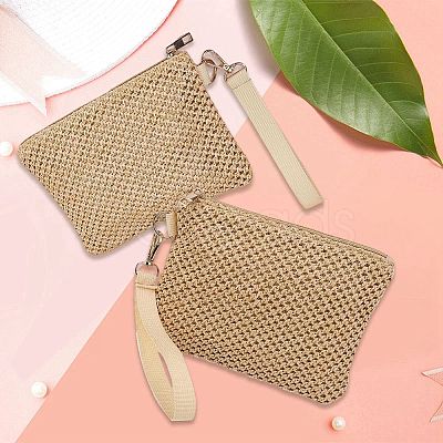 2Pcs Straw Plaited Cosmetic Zipper Bags AJEW-CN0006-36A-1