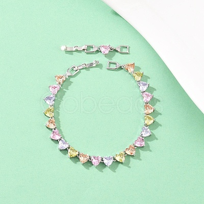 Platinum Tone Brass Micro Pave Cubic Zirconia Tennis Bracelets BJEW-B160-01P-01-1