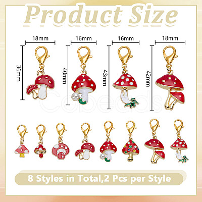 16Pcs 8 Styles Mushroom Alloy Enamel Pendant Locking Stitch Markers HJEW-HY00115-1