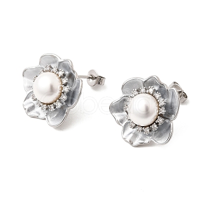 Brass Micro Pave Cubic Zirconia Enamel Stud Earrings CU-CBABA66-12B-P-1