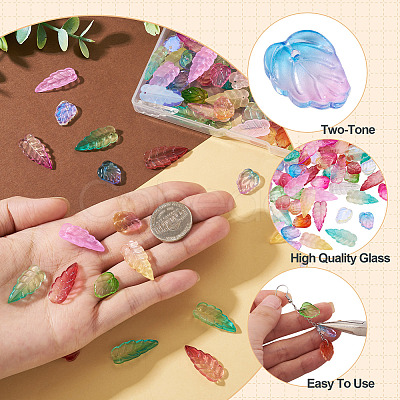 120Pcs 2 Styles Autumn Theme Two-Tone Transparent Glass Charms EGLA-TA0013-49-1