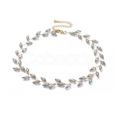 Electroplate Faceted Oval Glass Beaded Necklaces NJEW-JN02625-1