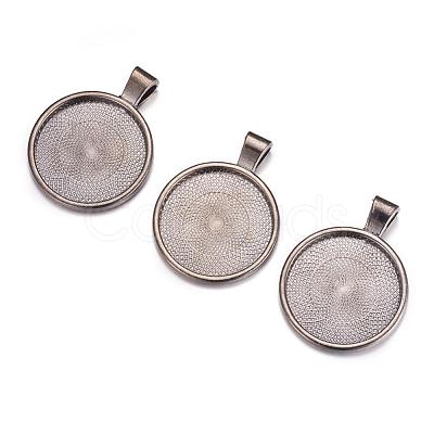Flat Round Alloy Pendant Cabochon Settings PALLOY-A15654-B-1